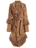 ASTRID SHAWL COLLAR FINGE COAT - CHOCOLATE/OATMEAL