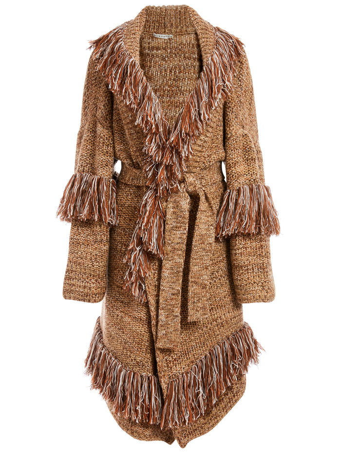 ASTRID SHAWL COLLAR FINGE COAT - CHOCOLATE/OATMEAL