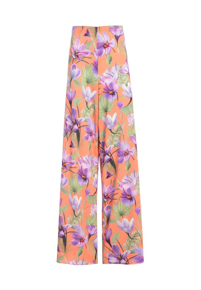ATHENA CLEAN WIDE LEG PANT - FLORAL PALM CORAL