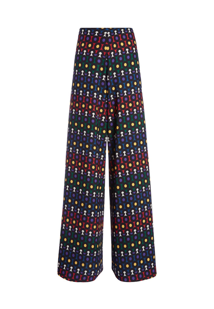 ATHENA FLARED WIDE LEG PANT - LARGE RAINBOW DOT