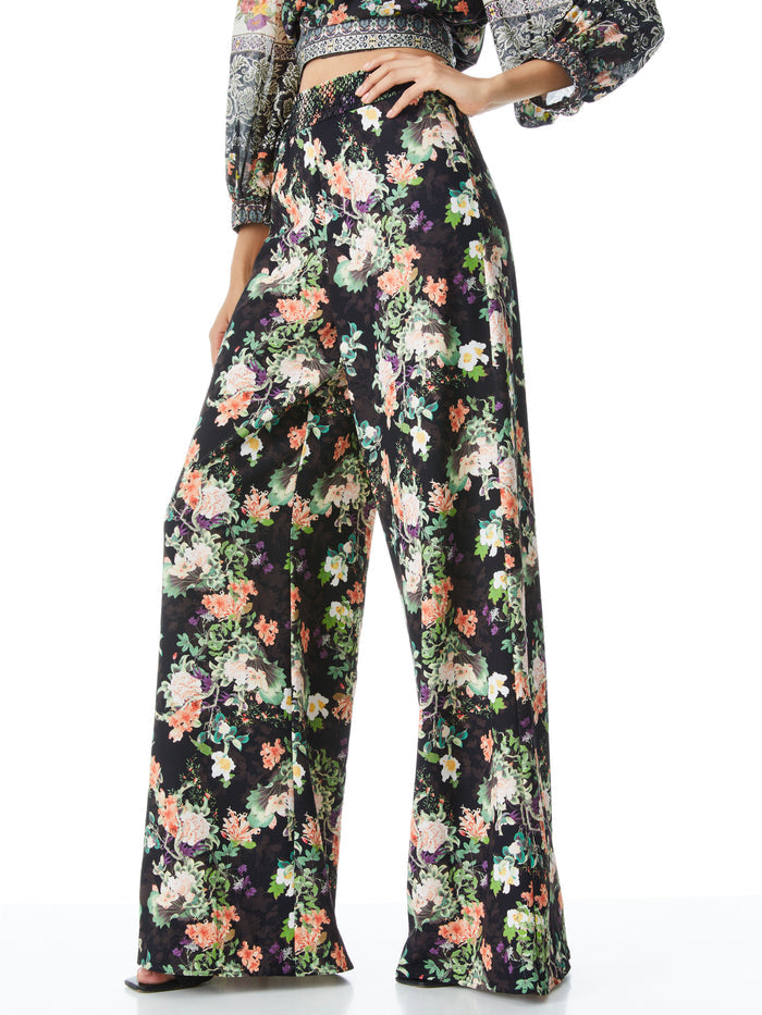 ATHENA FLORAL WIDE LEG PANT - ROMANCE BLACK
