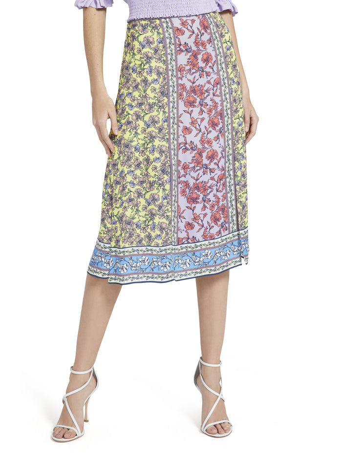 ATHENA MIDI SKIRT WITH SLITS - DITSY BORDER LAVENDER MULTI