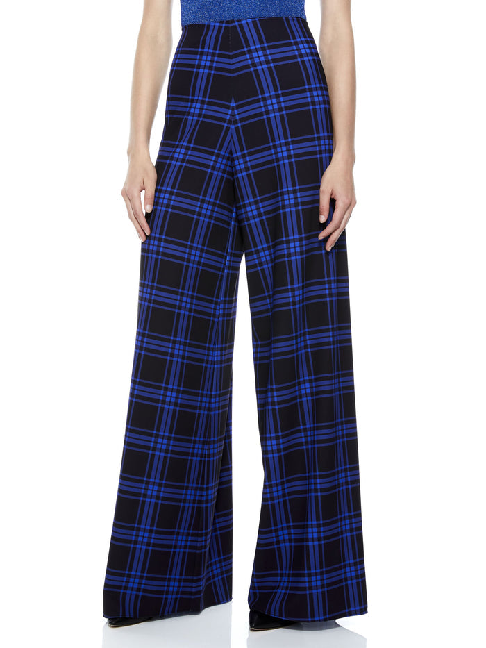 ATHENA PLAID WIDE LEG PANT - ALPINE PLAID LG ULTRAMARINE