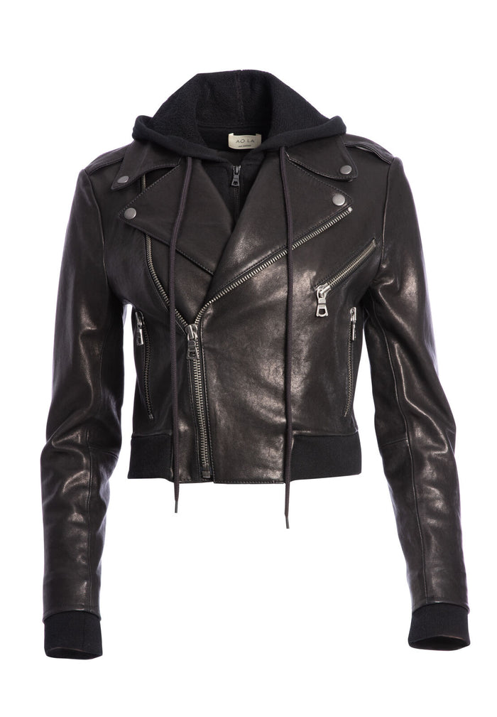 AVRIL HOOD CMB SWTSHRT LTR JKT - BLACK