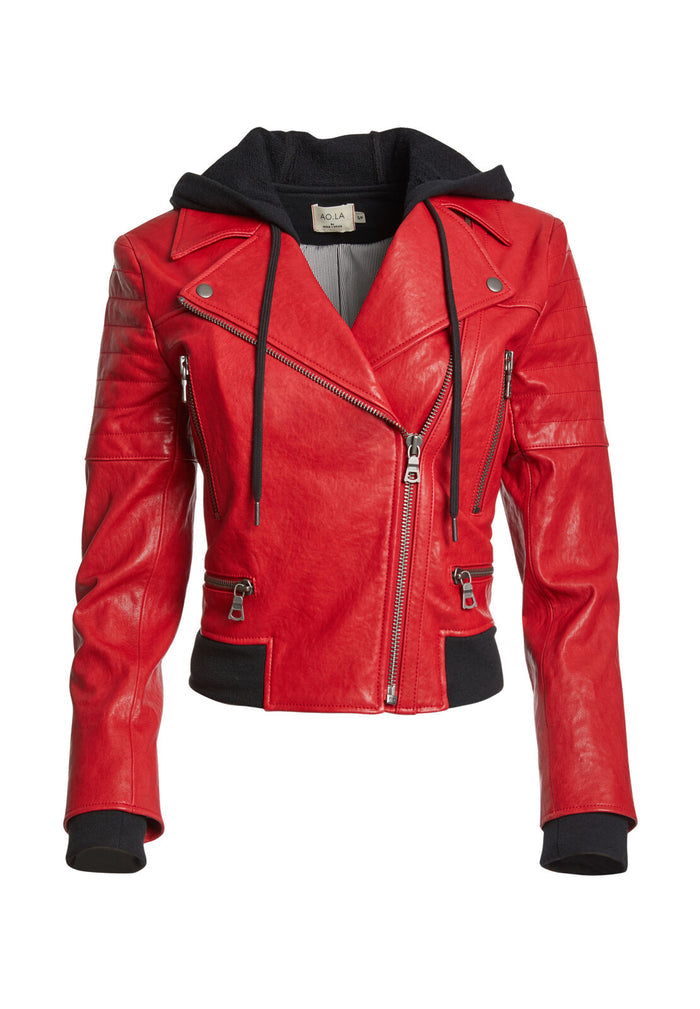 AVRIL HOOD CMB SWTSHRT LTR JKT - RUBY/BLACK