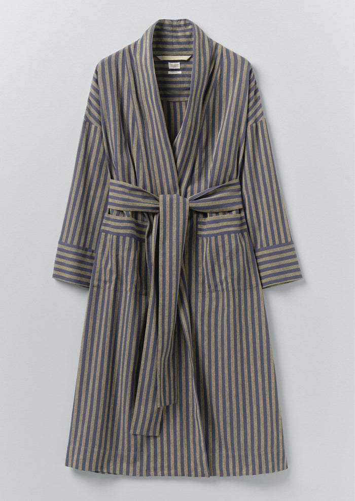 Awning Stripe Cotton Linen Gown | Catkin/Denim Blue