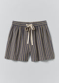 Awning Stripe Cotton Linen Pajama Shorts | Catkin/Denim Blue