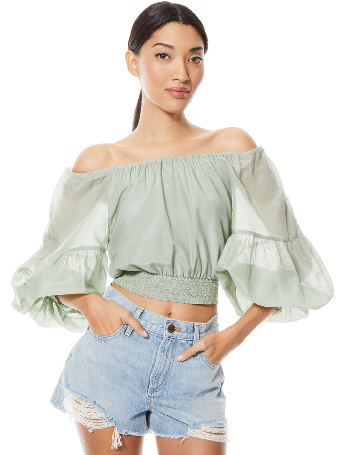 AZALEA PEASANT TOP W SMKING - SAGE