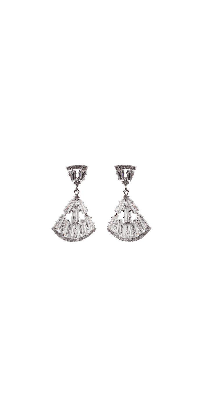 silver/one size/Camille La Vie/Baguette Cubic Zirconia Fan Earrings /front alt