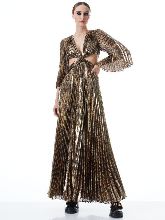BAHAMA V-NECK CUT OUT MAXI DRESS - SPOTTED LEOPARD