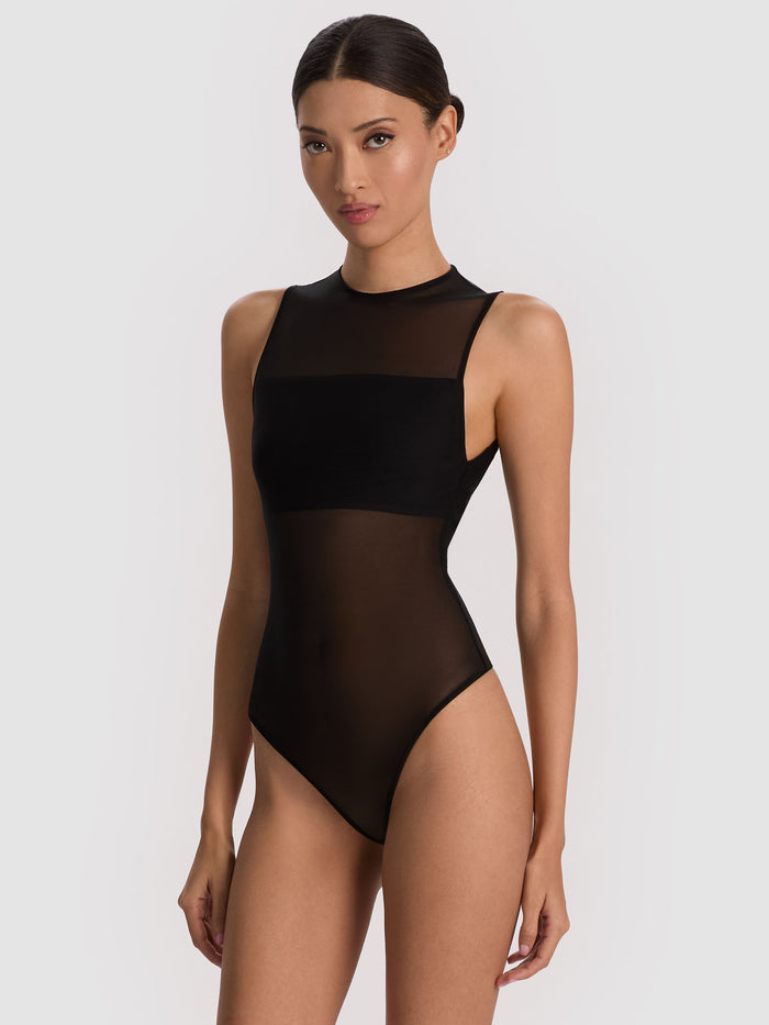 BANDEAU SLEEVELESS BODYSUIT - BLACK