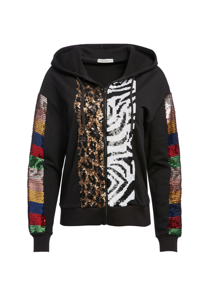 BARRON SEQUIN WIDE SLEEVE HOODIE - BLACK/MULTI