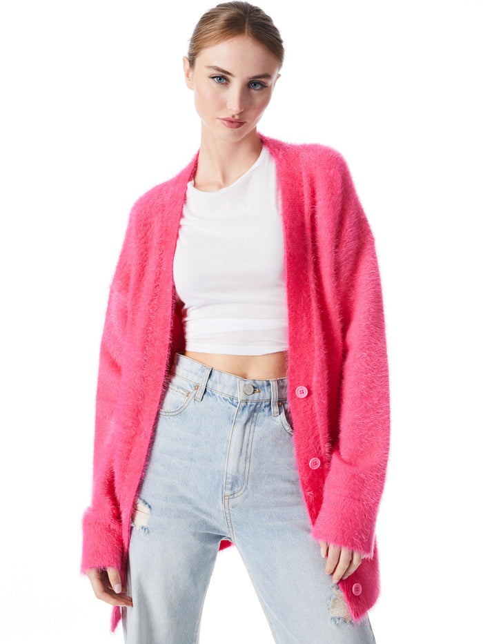 BARRY OVERSIZED V-NECK CARDIGAN - WILD PINK