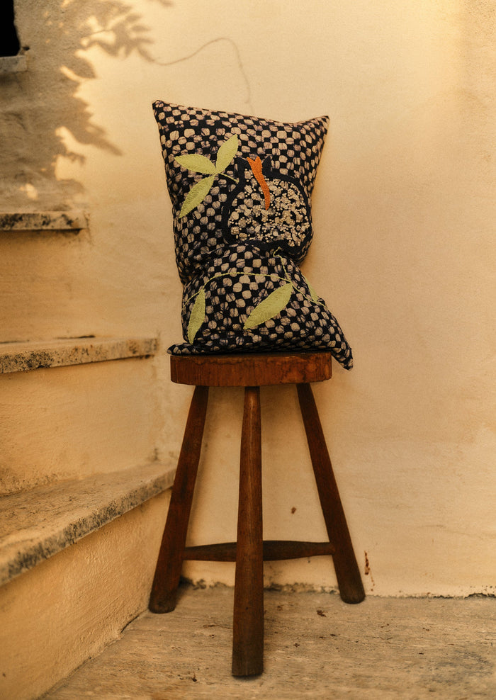 Batik Embroidered Pomegranate Pillow Cover | Provencal Blue