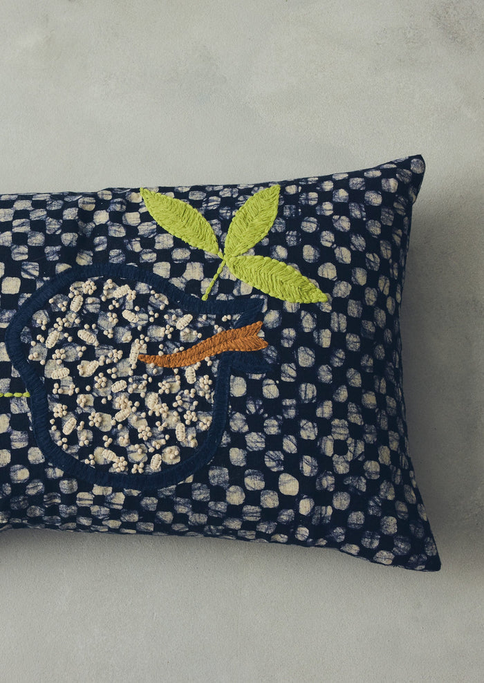 Batik Embroidered Pomegranate Pillow Cover | Provencal Blue