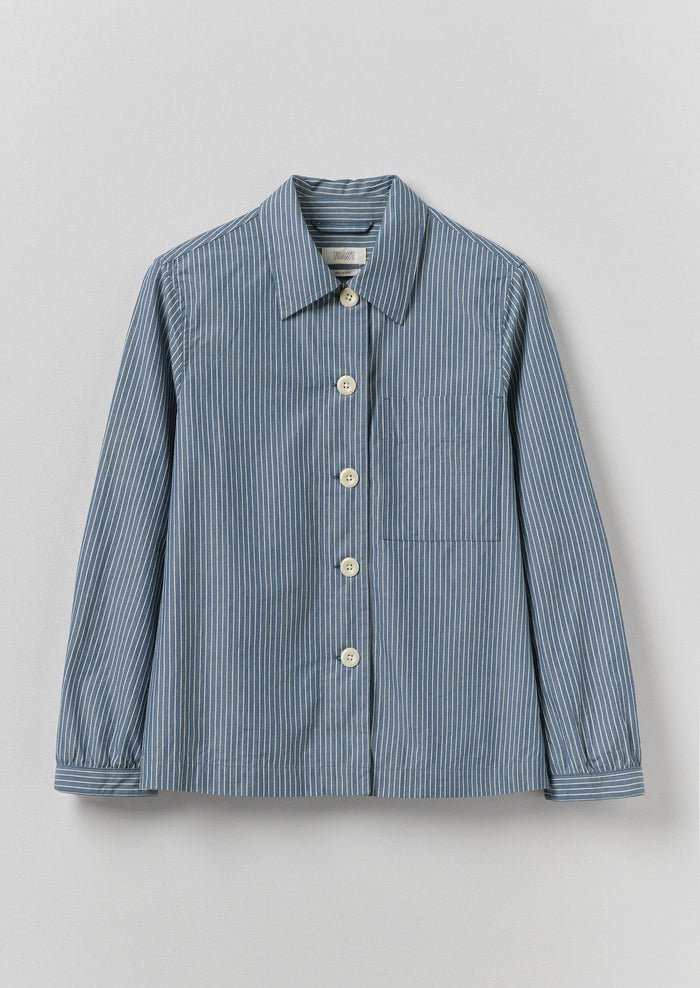 Baya Patch Pocket Stripe Cotton Shirt | Chambray Blue/Ecru