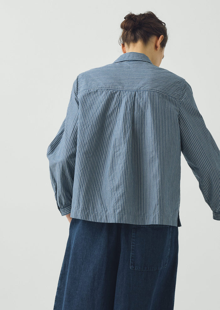 Baya Patch Pocket Stripe Cotton Shirt | Chambray Blue/Ecru