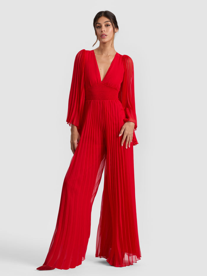 BENNET PLEATED JUMPSUIT - BRIGHT RUBY