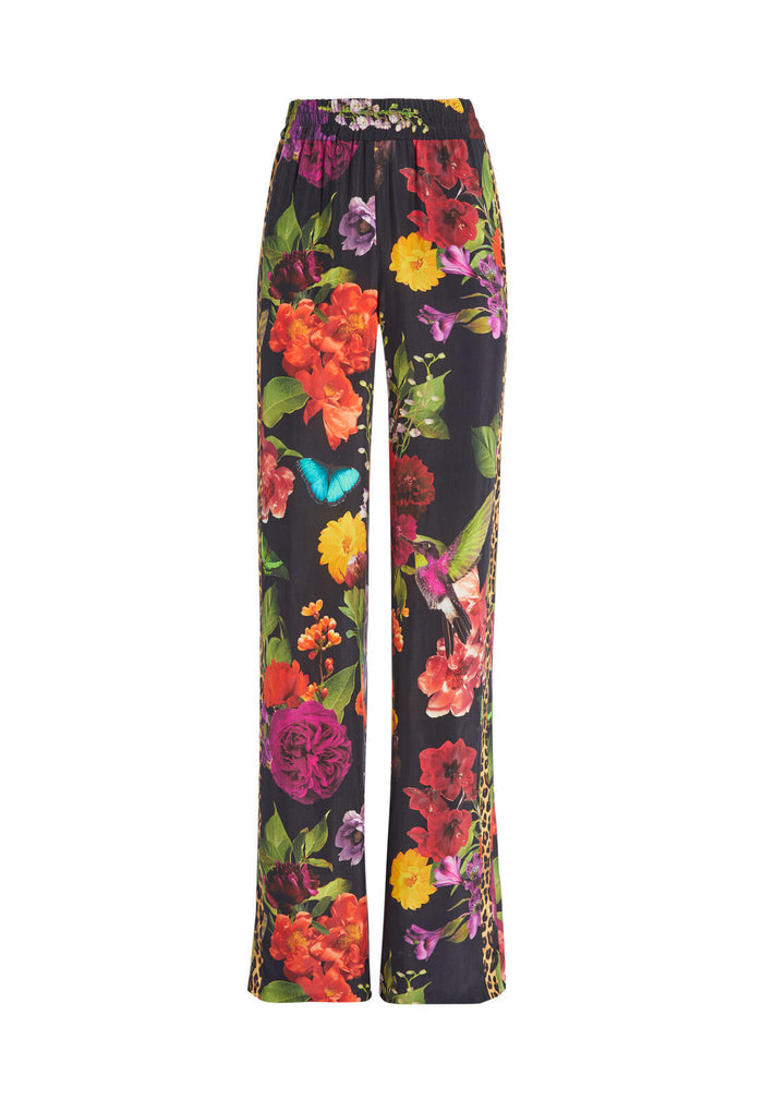 BENNY FLORAL WIDE LEG PANT - LEOPARD STRIPED GARDEN FLORAL