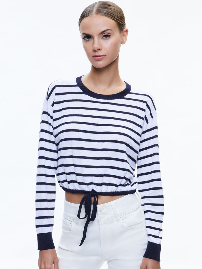 BERNETTA CROPPED CASHMERE PULLOVER - SOFT WHITE/INDIGO