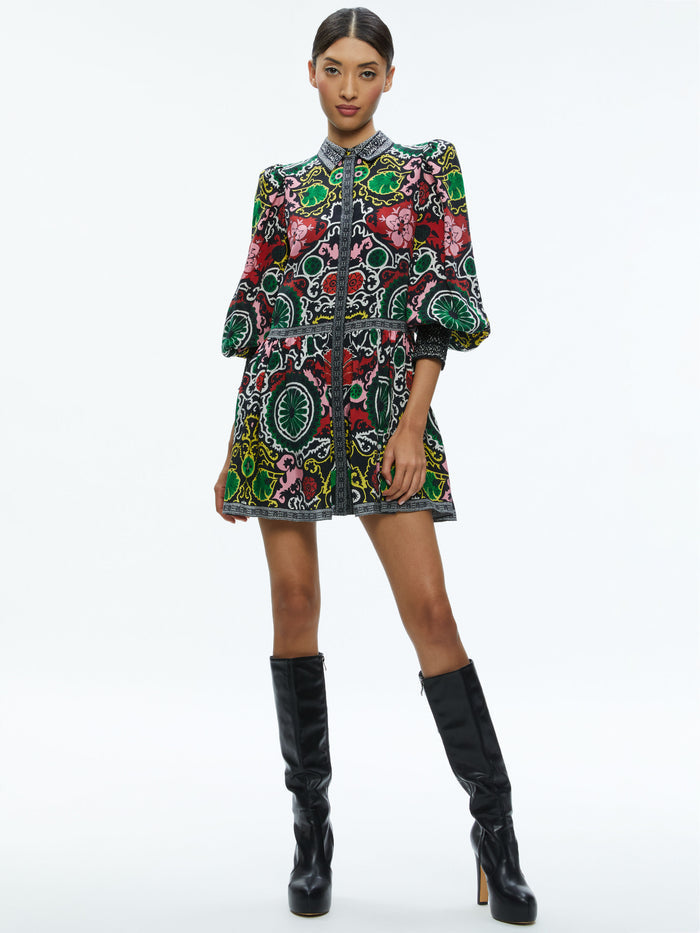 BERTHA BLOUSON SLEEVE MINI DRESS - MONARCH BLACK SMALL