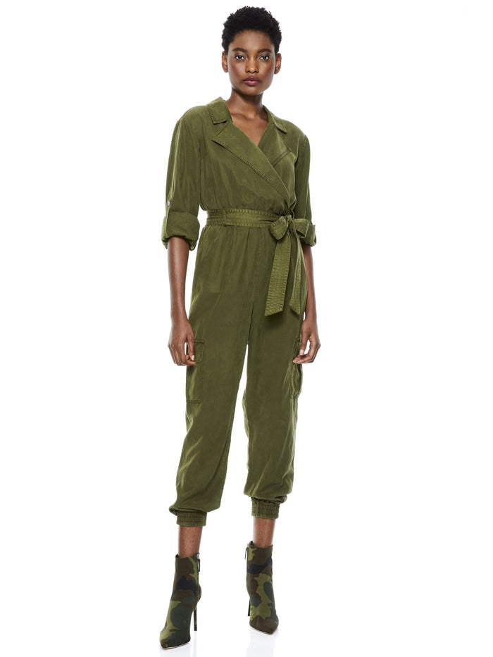 BESSIE NOTCH COLLAR JUMPSUIT - OLIVE