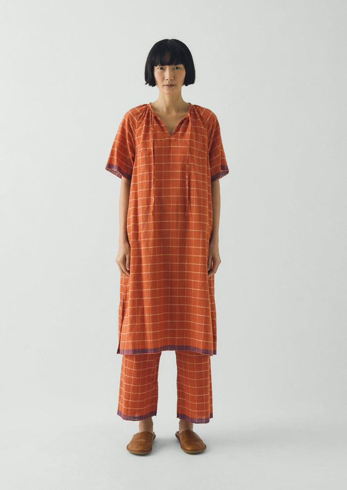 Bistrot Check Cotton Kaftan | Papaya
