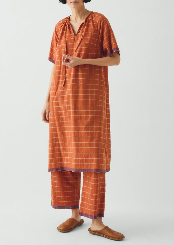 Bistrot Check Cotton Kaftan | Papaya