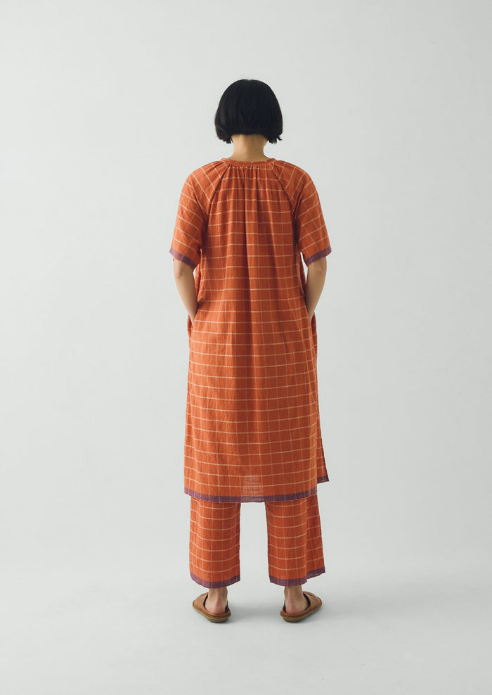 Bistrot Check Cotton Kaftan | Papaya