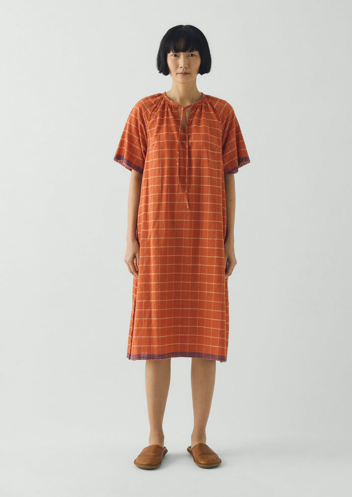Bistrot Check Cotton Kaftan | Papaya