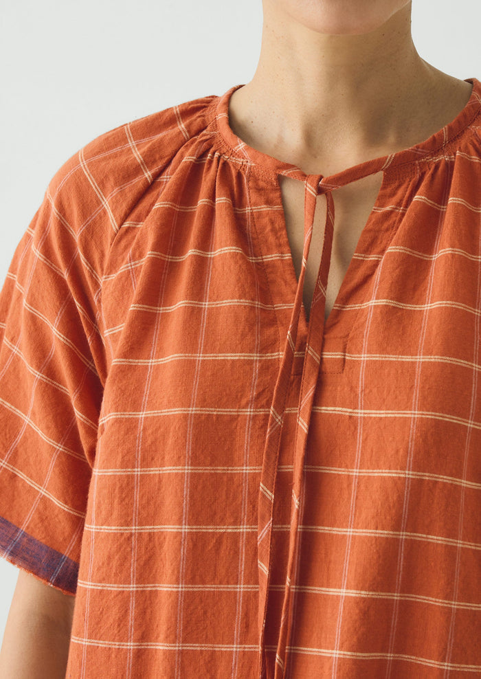 Bistrot Check Cotton Kaftan | Papaya