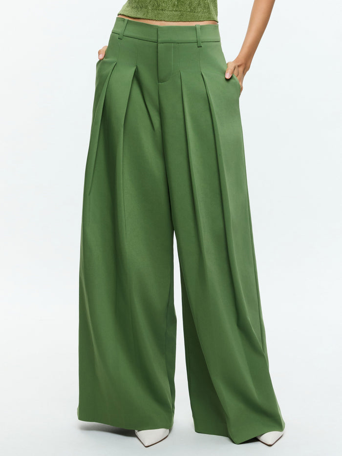 BLAIRE WIDE LEG PLEATED PANT - AVOCADO