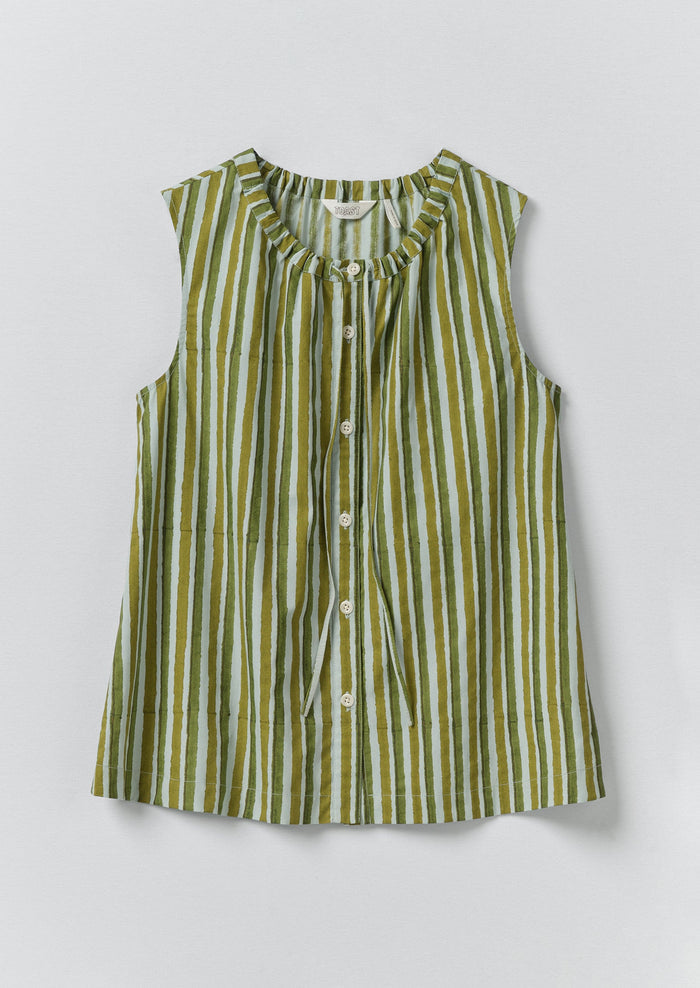 Block Print Sorbet Stripe Top | Soft Aqua