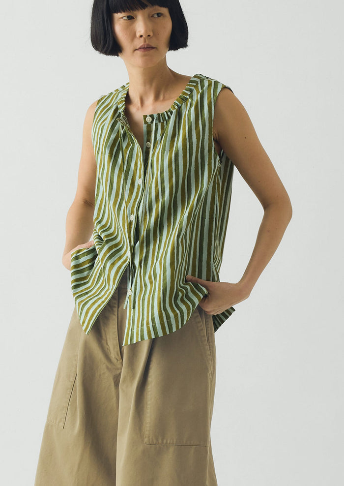 Block Print Sorbet Stripe Top | Soft Aqua