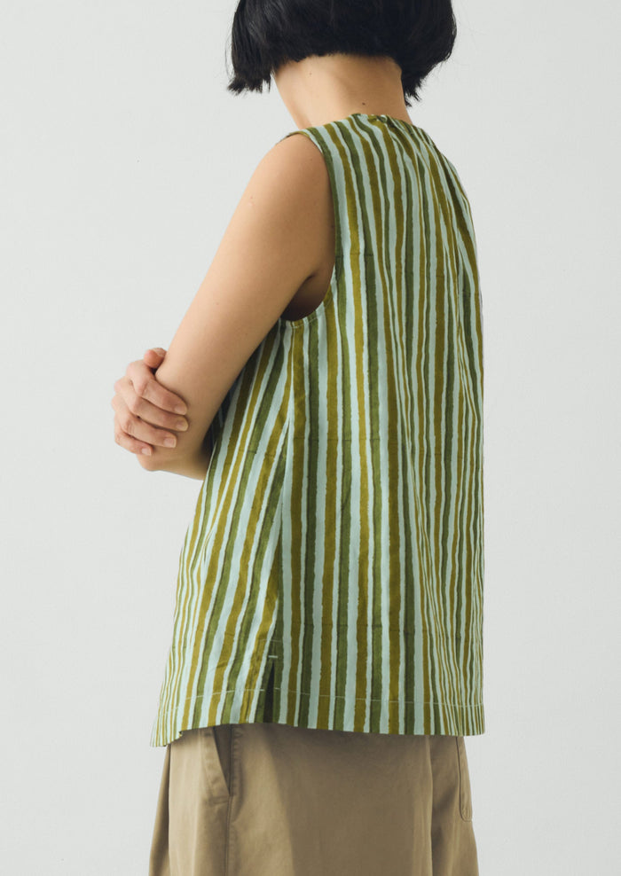 Block Print Sorbet Stripe Top | Soft Aqua
