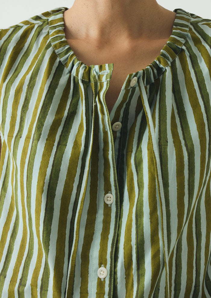Block Print Sorbet Stripe Top | Soft Aqua