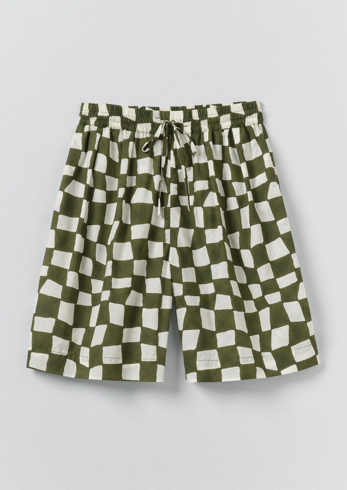 Block Print Warp Check Shorts | Olive