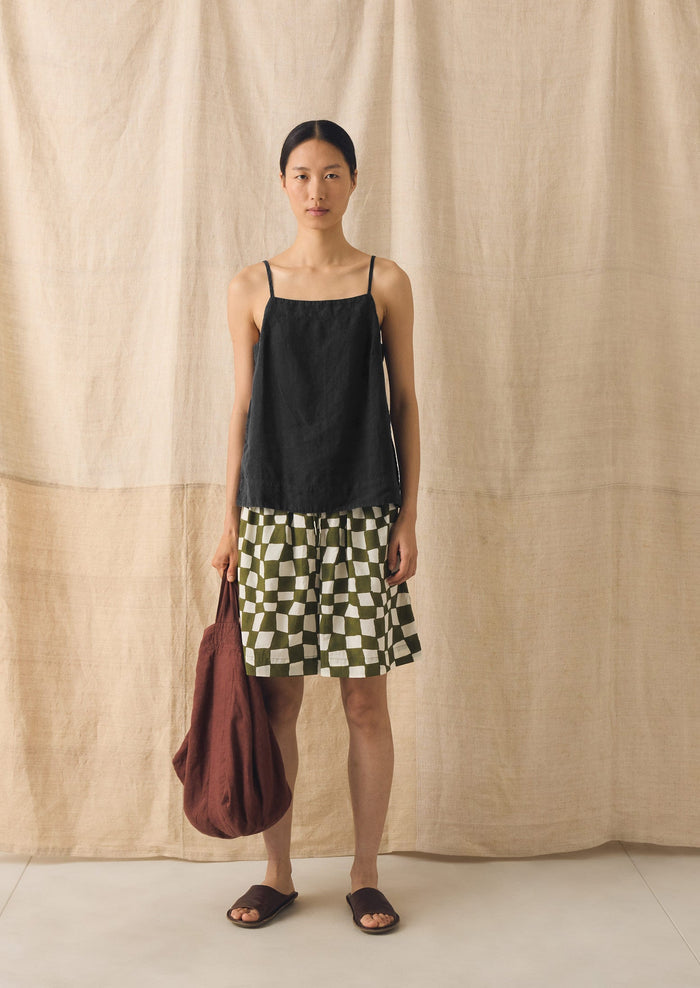 Block Print Warp Check Shorts | Olive