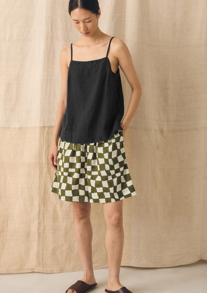Block Print Warp Check Shorts | Olive