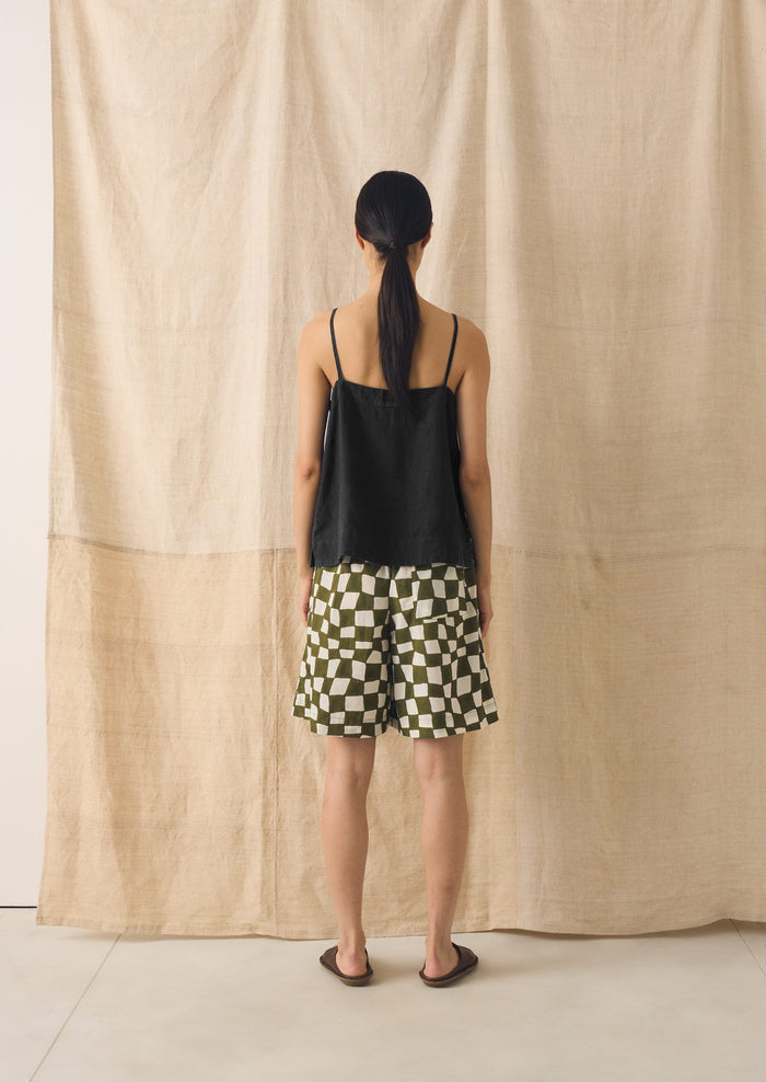 Block Print Warp Check Shorts | Olive