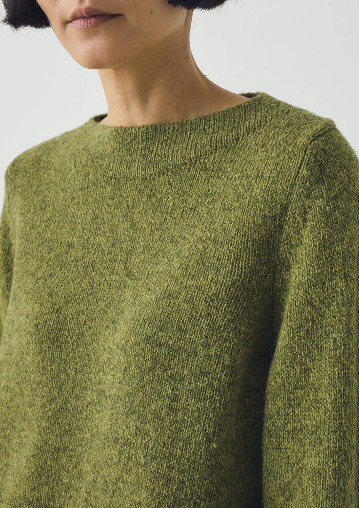 Boat Neck Wool Sweater | Apple Green