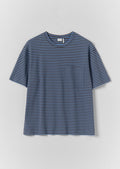 Bold Stripe Cotton Short Sleeve Tee | Azure Blue/Tawny Brown