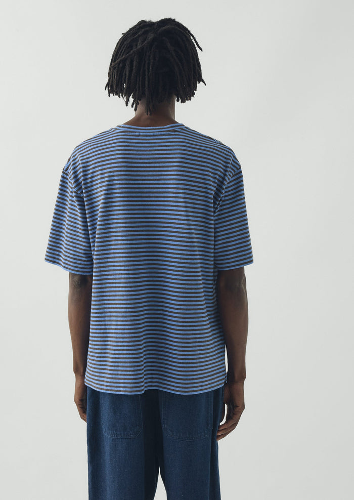 Bold Stripe Cotton Short Sleeve Tee | Azure Blue/Tawny Brown