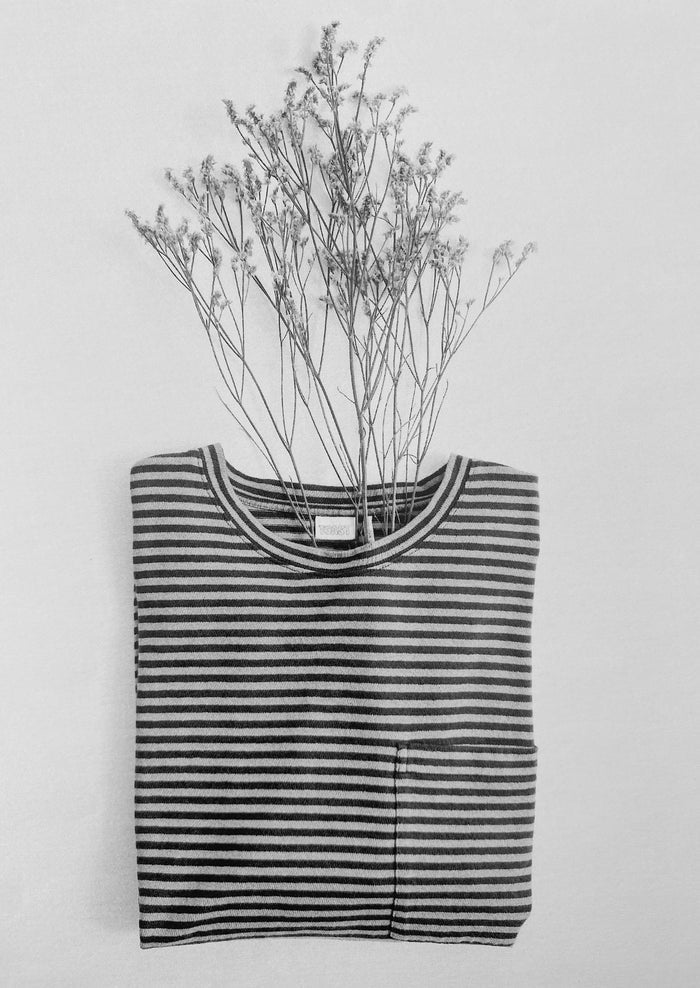 Bold Stripe Cotton Short Sleeve Tee | Azure Blue/Tawny Brown