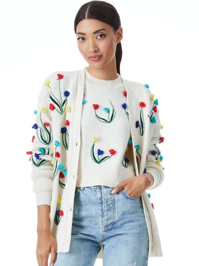 BRADFORD CROCHET GRANDPA CARDIGAN - SOFT WHITE/MULTI