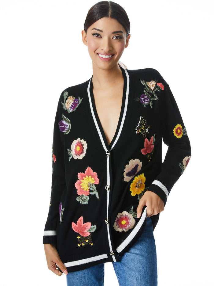 BRADFORD EMBELLISHED GRANDPA CARDIGAN - BLACK/MULTI