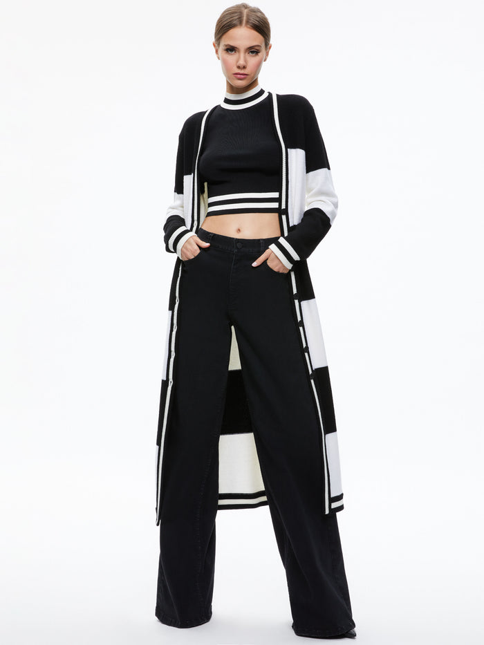 BRADFORD STRIPED LONG CARDIGAN - ECRU/BLACK STRIPE