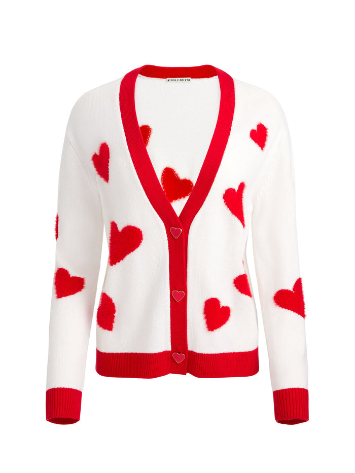 BRADLEY STACEFACE CARDIGAN - SOFT WHITE/BRIGHT RUBY