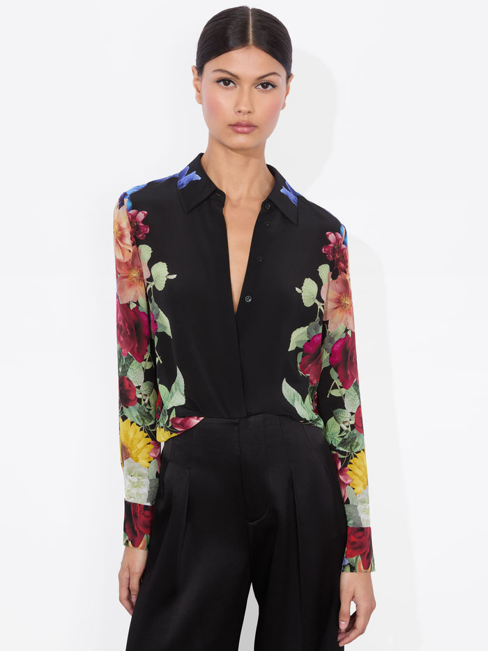 BRADY SILK BLOUSE - GARDEN BRUNCH BLACK