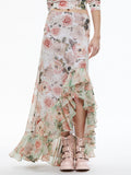 BRAYLEE ASSYMETRIC RUFFLE SLIP SKIRT - MORNINGSIDE FLORAL WHITE